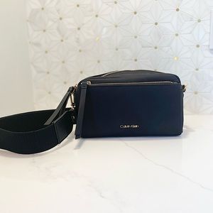 Calvin Klein Black Nylon Cross Body Bag with Gold Hardware, Like New